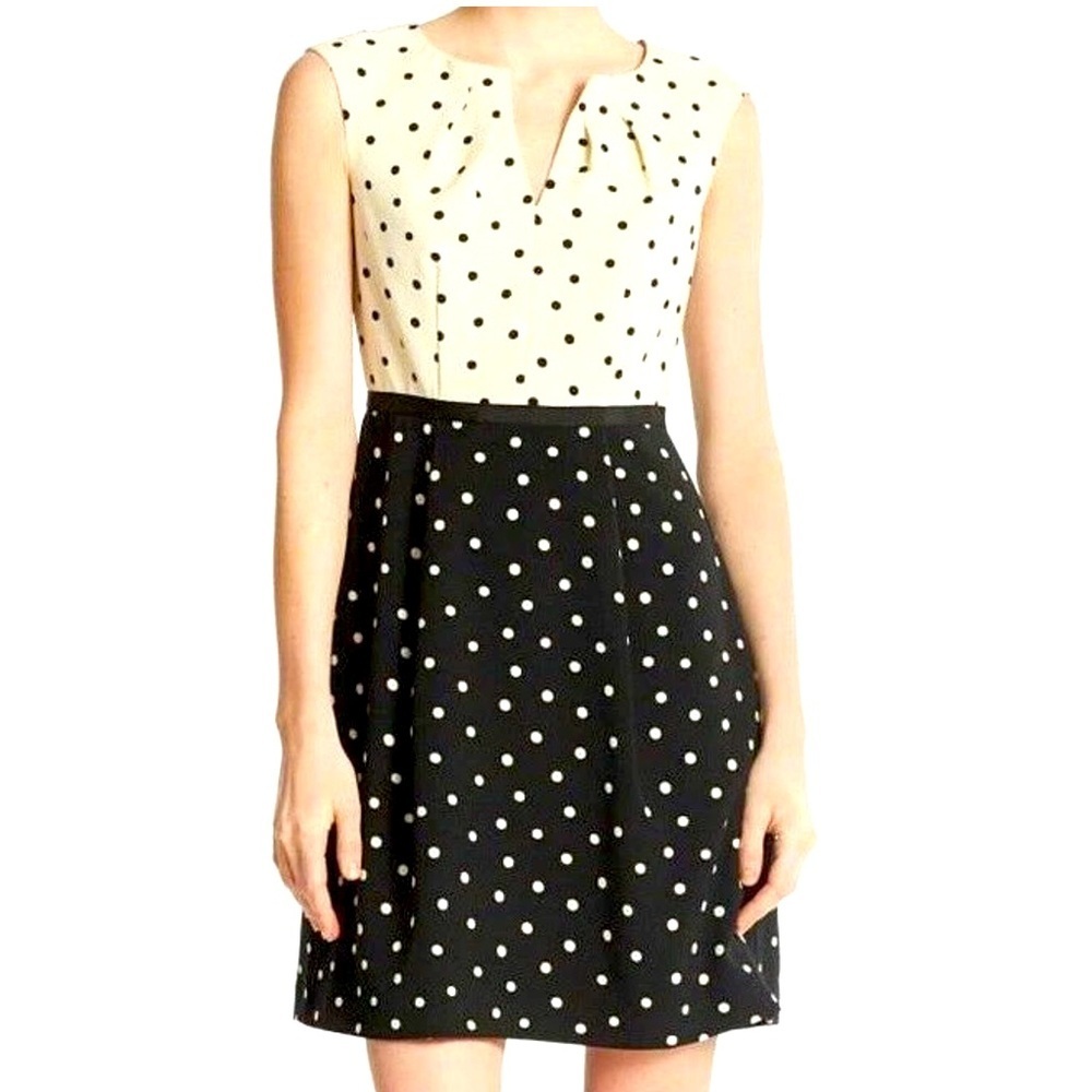 Adrianna Papell Black and Cream A-Line Polka Dot Dress